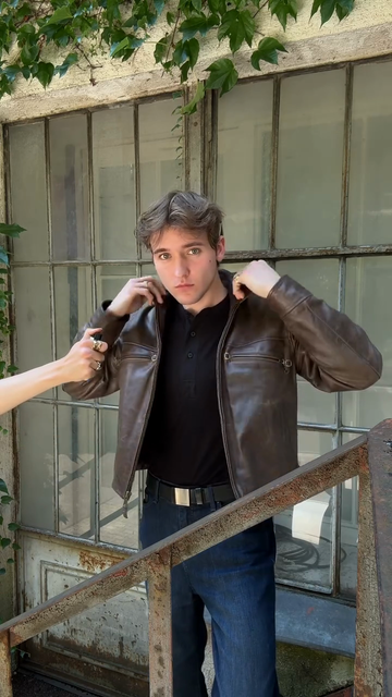 Brown Leather Zip - Up Jacket