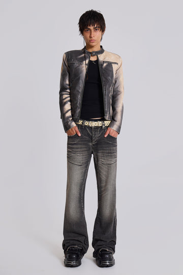 Gradient Dyed Faux Leather Biker Jacket