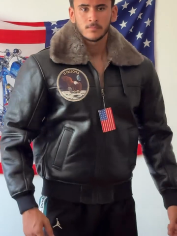 Black Leather Bomber Jacket with Fur Collar