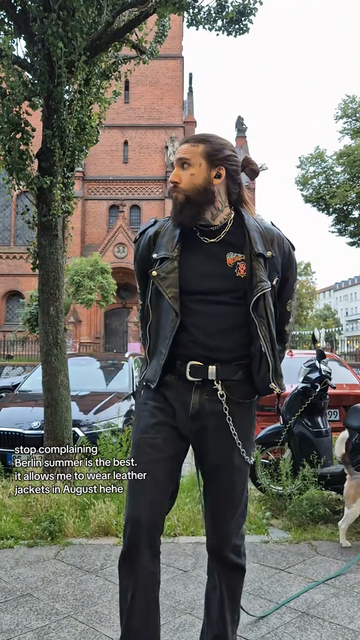 Black Leather Jacket with Embroidered Sleeves