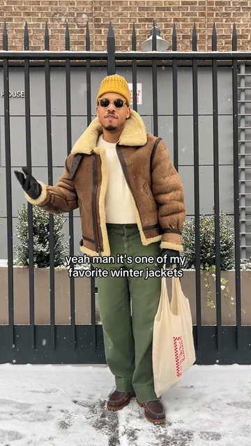 Brown Shearling - Lined Aviator Jacket