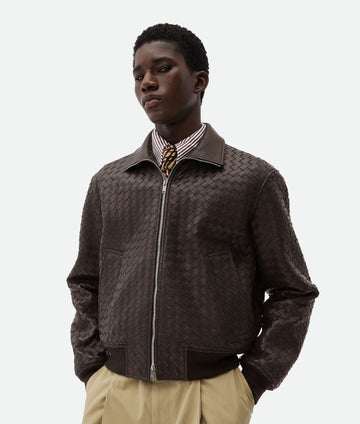Woven Leather Bomber Jacket