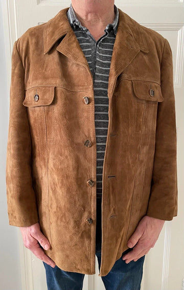 Brown Suede Button - Up Jacket Outfit