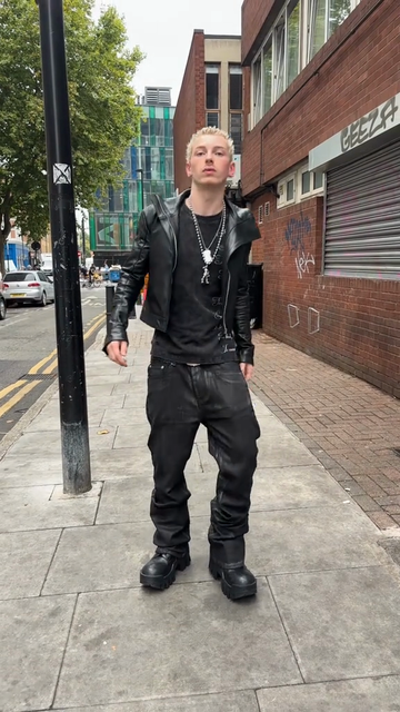 Black Leather Jacket with Lacing Detailing