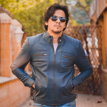 Black Quilted Leather Biker Jacket