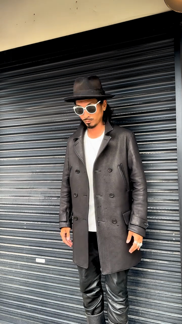 Black Double - Breasted Leather Trench Coat