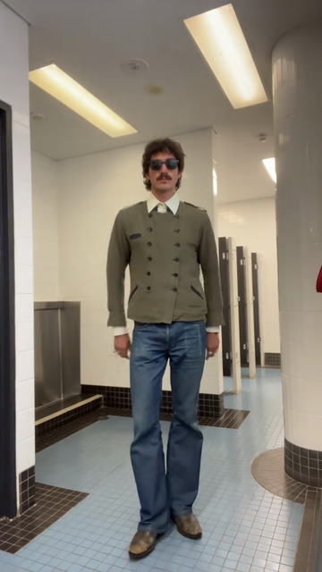 Olive Green Double - Breasted Military - Style Jacket
