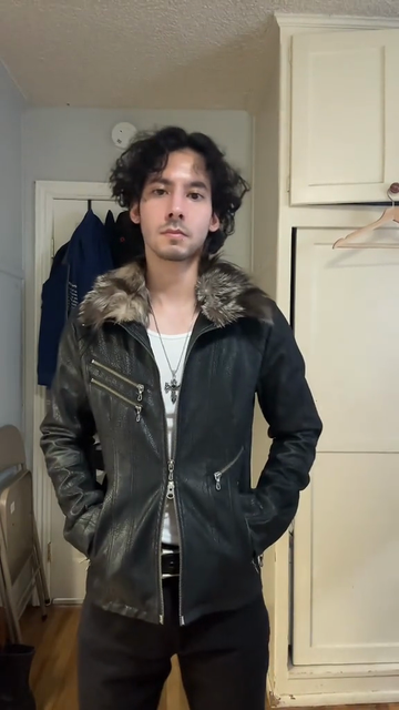 Black Faux Leather Jacket with Fur Collar