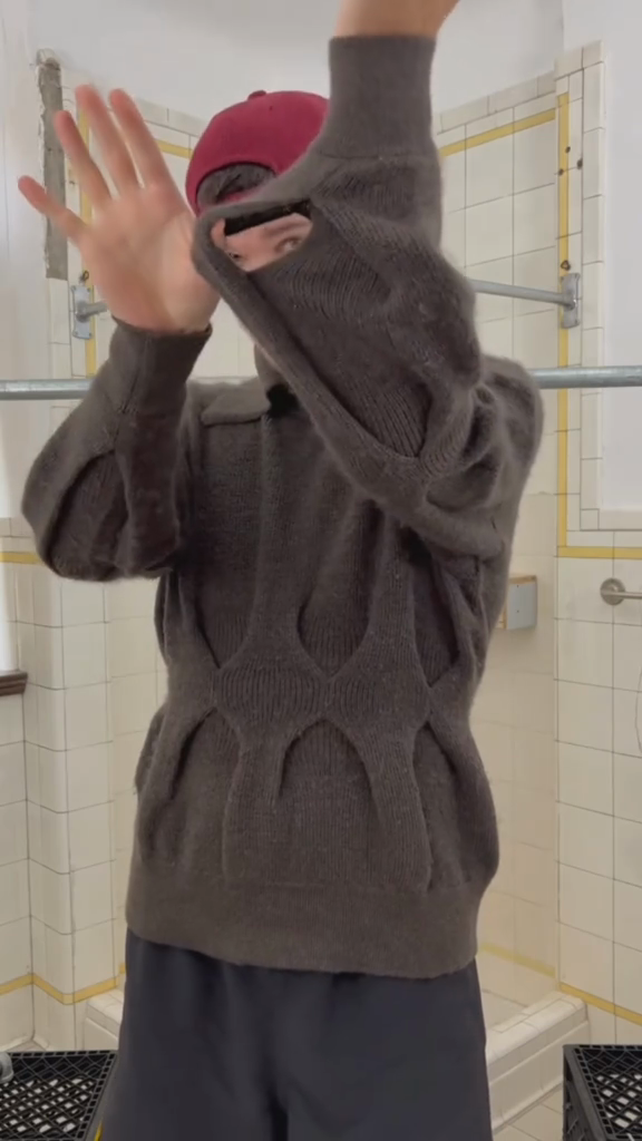 Grey Textured Sweater with Unique Design