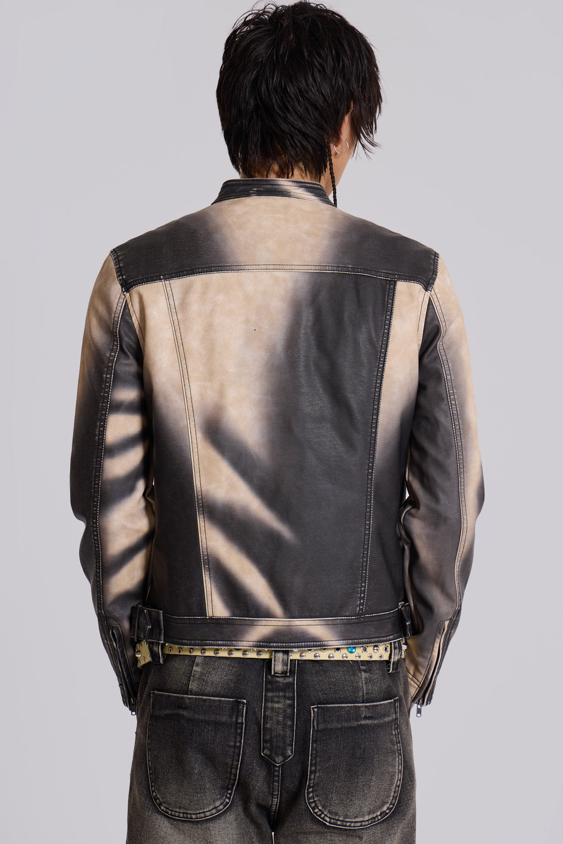 Gradient Dyed Faux Leather Biker Jacket