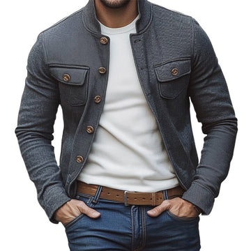 Men's Spring/Autumn Dark Grey Twill Button Jacket MTA2020C2U