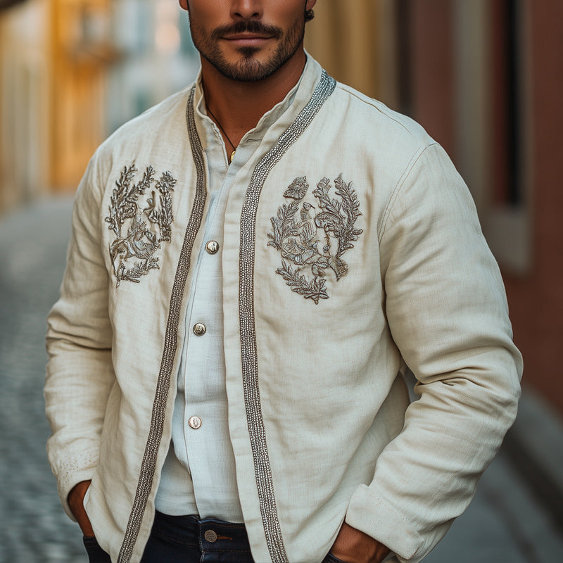 Men's Spring Cotton and Linen Embroidered Jacket MTA2641C4U