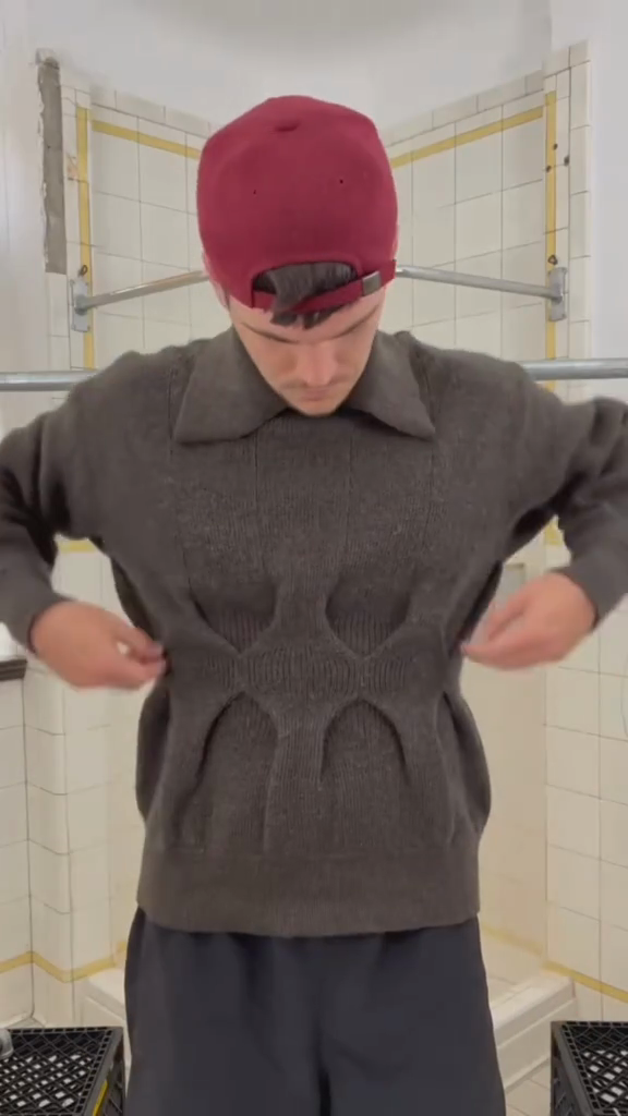 Grey Textured Sweater with Unique Design