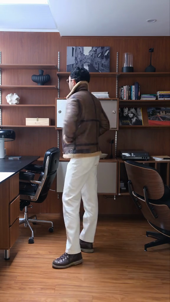 Brown Shearling - Collared Aviator Jacket
