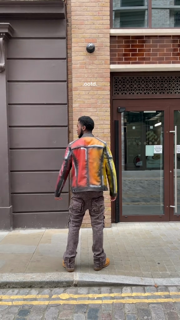 Color - Blocked Graffiti Leather Jacket