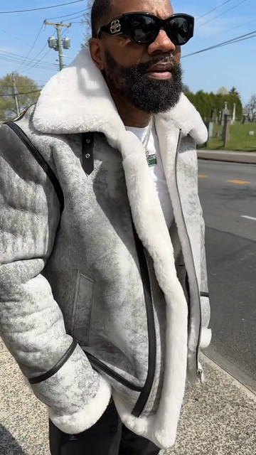 Grey Shearling - Lined Leather Jacket