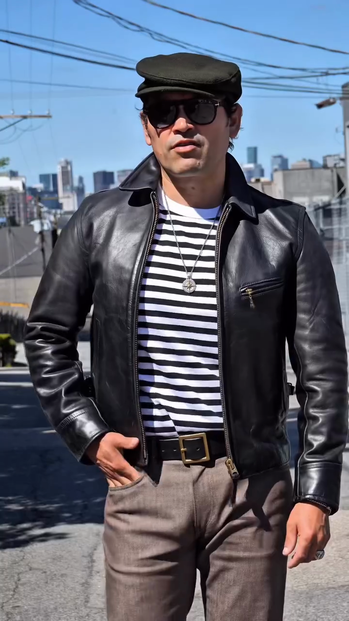 Black Leather Zip - Up Jacket