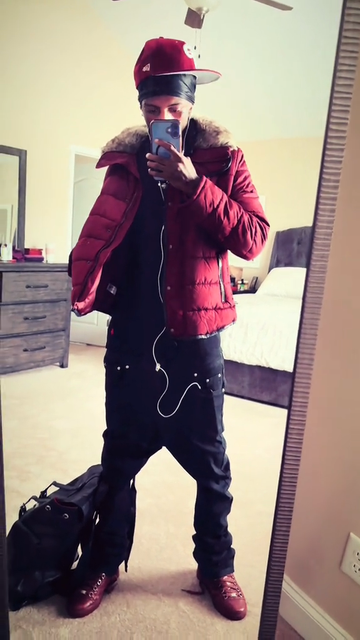Burgundy Puffer Jacket with Faux Fur Collar