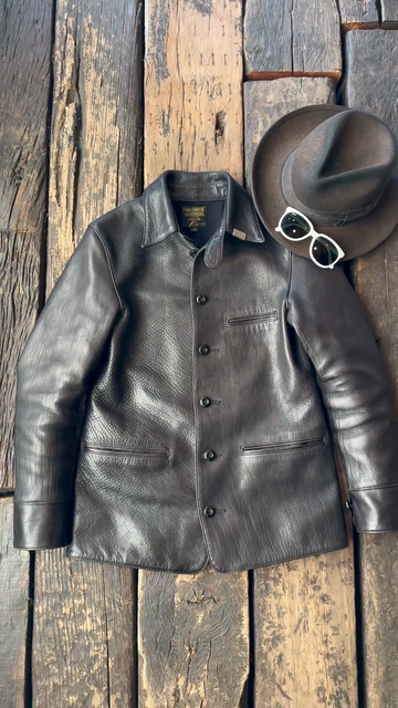 Black Textured Leather Button - Up Jacket