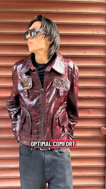 Burgundy Distressed Leather Biker Jacket