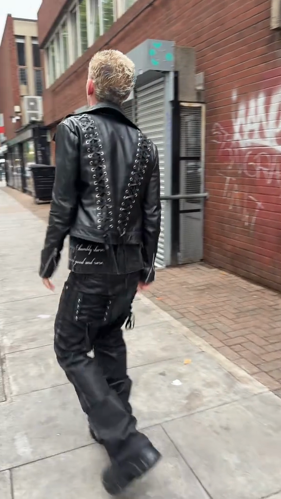Black Leather Jacket with Lacing Detailing