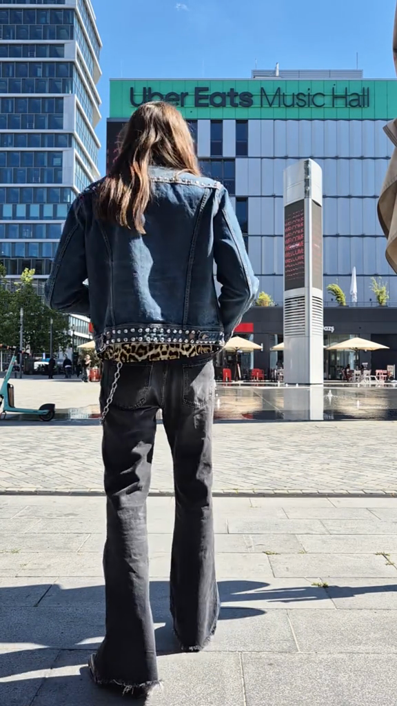 Studded Denim Jacket with Leopard Print Accent