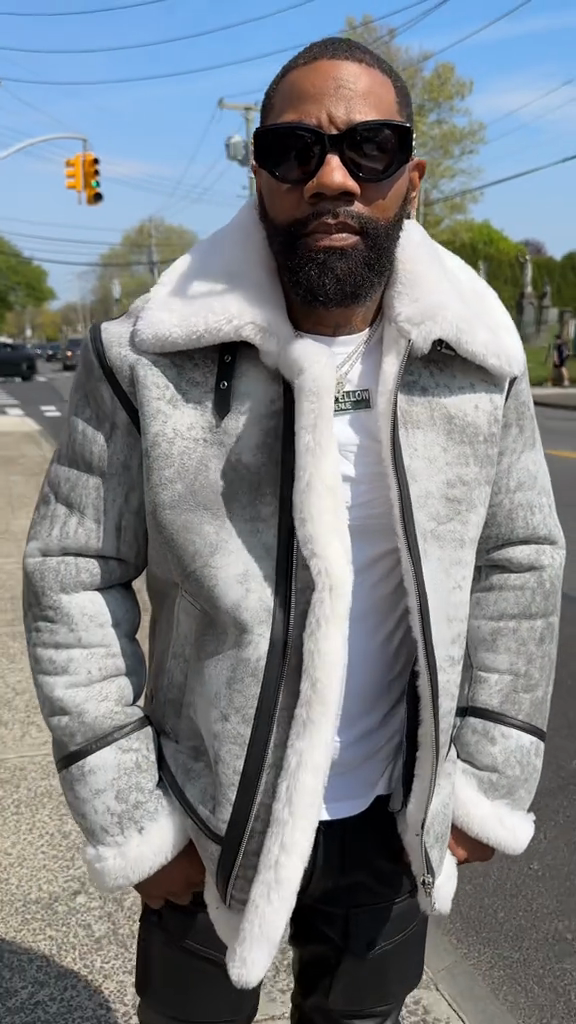 Grey Shearling - Lined Leather Jacket