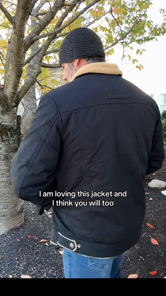Black Jacket with Beige Fleece Lining & Chest Pockets