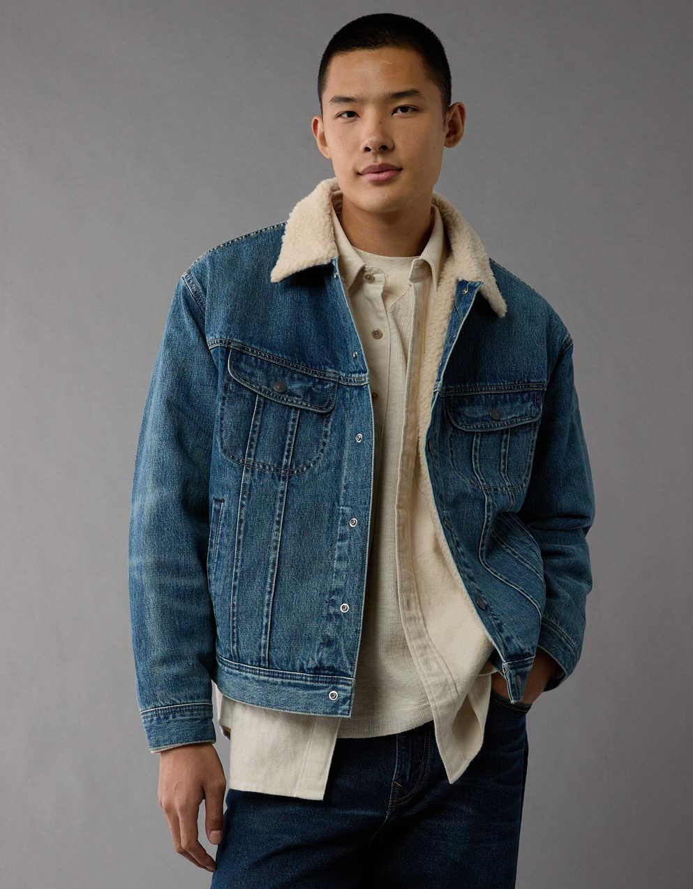 Blue Denim Jacket with Sherpa Collar