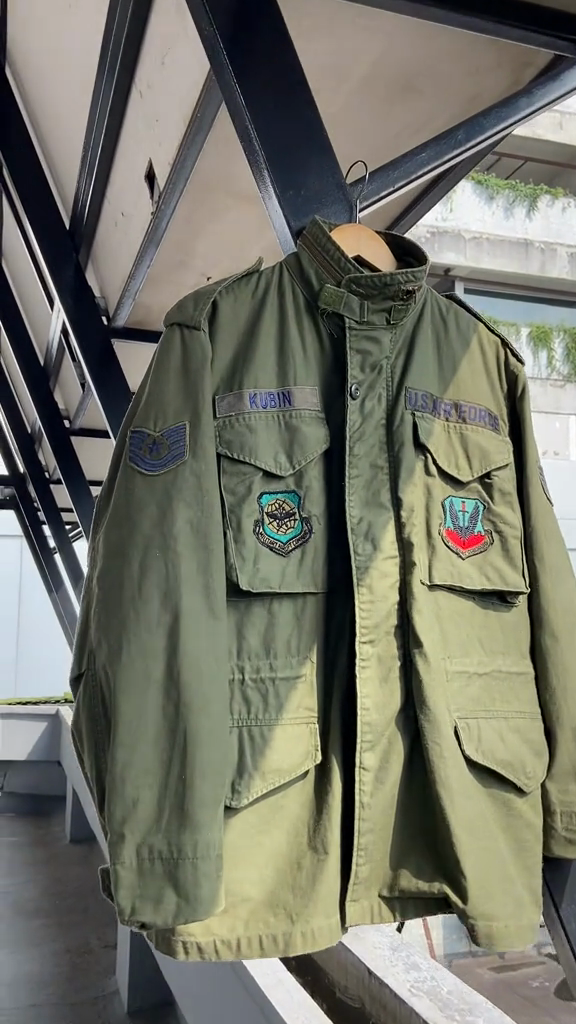 Vintage Olive Green Military Patch Jacket