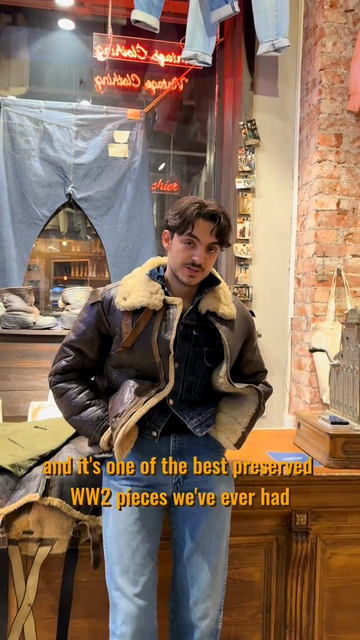 Vintage Shearling - Collared Leather Aviator Jacket