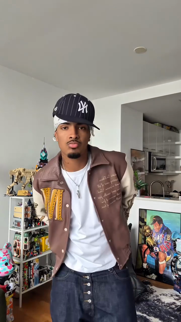 Brown and Cream Varsity - Style Leather Jacket