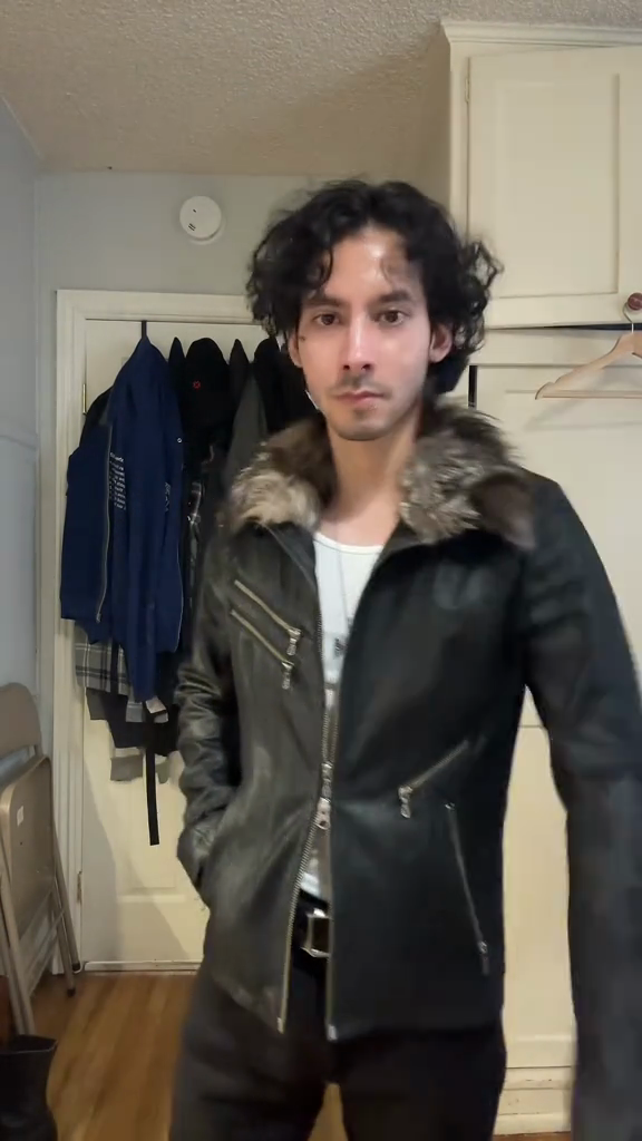 Black Faux Leather Jacket with Fur Collar
