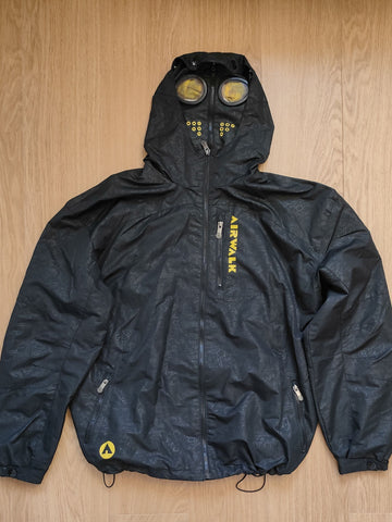Black hooded jacket with goggles