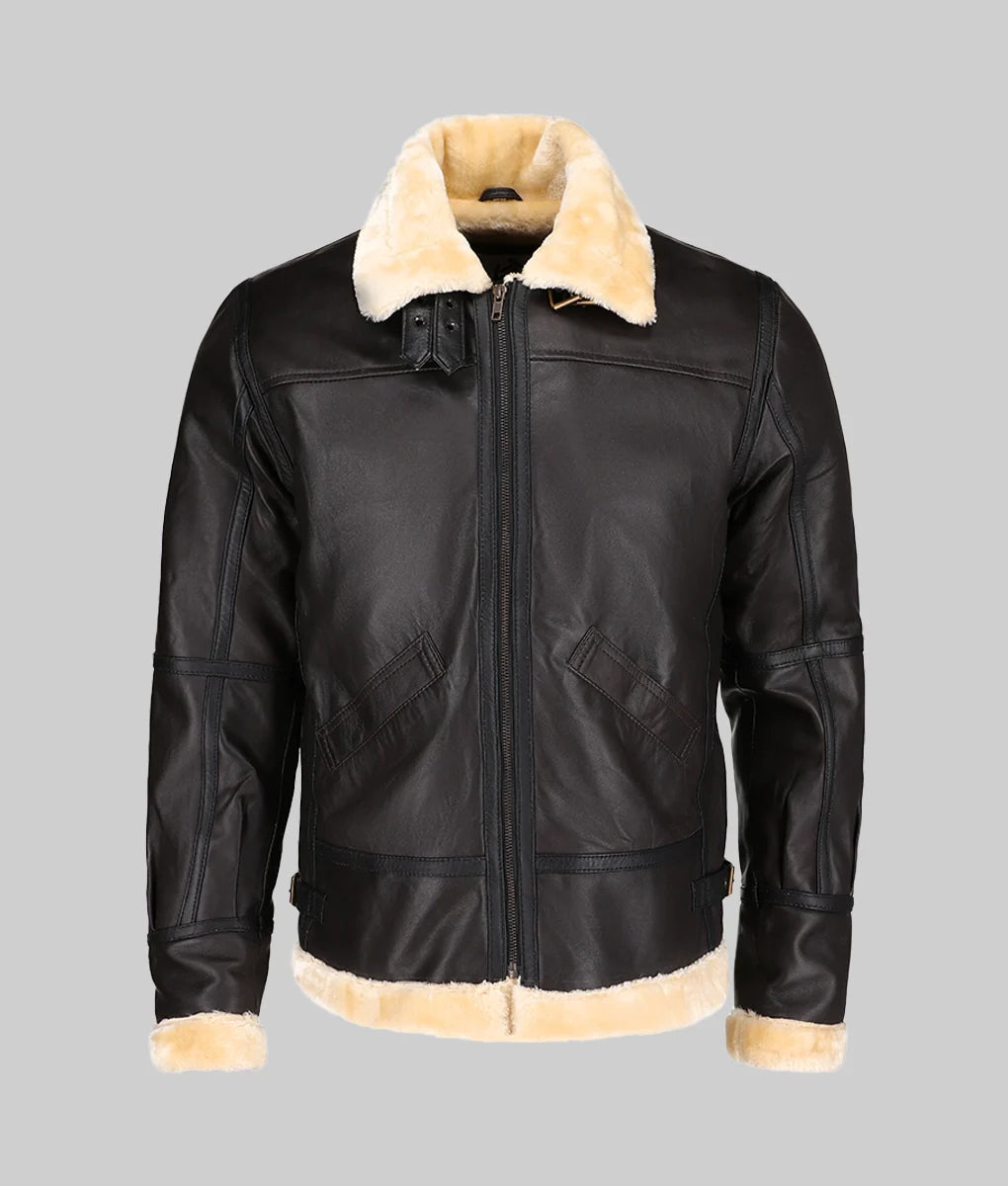 Captain Men’s Dark Brown Original B-3 Bomber Aviator Leather Jacket