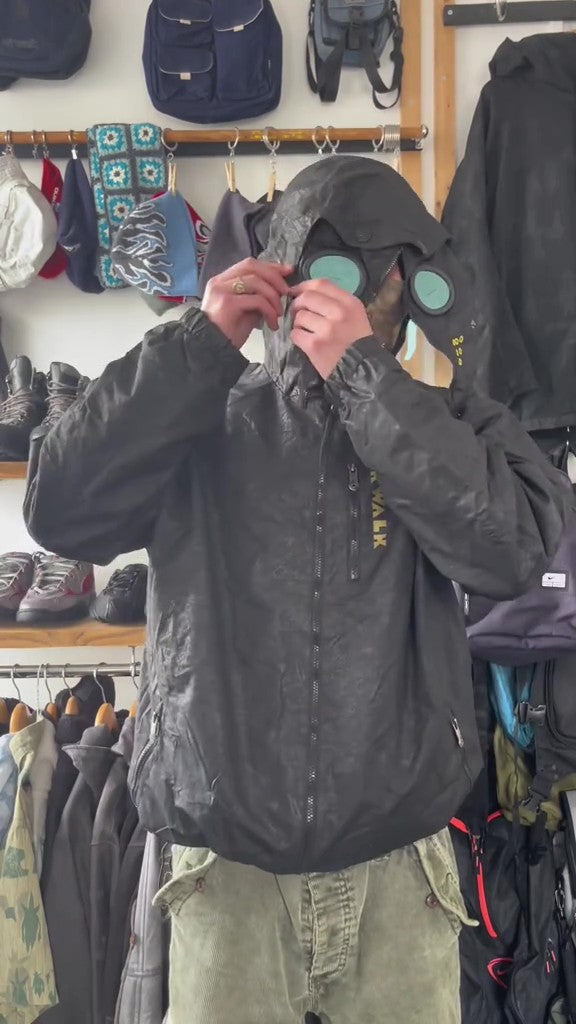 Black hooded jacket with goggles