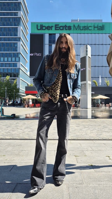 Studded Denim Jacket with Leopard Print Accent