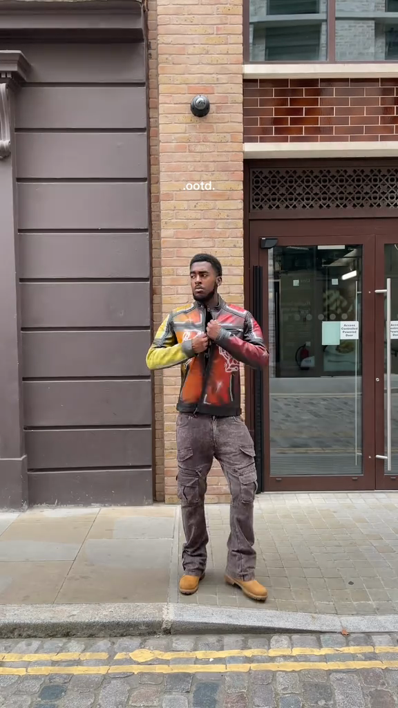 Color - Blocked Graffiti Leather Jacket