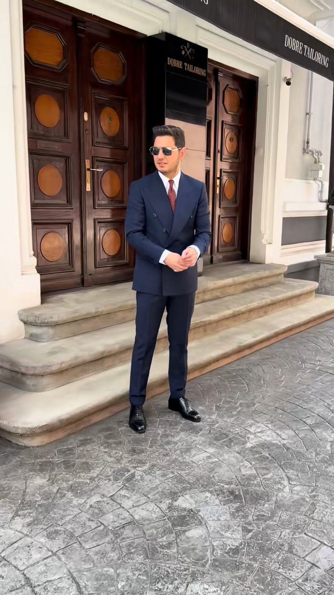 Navy Blue Double - Breasted Suit