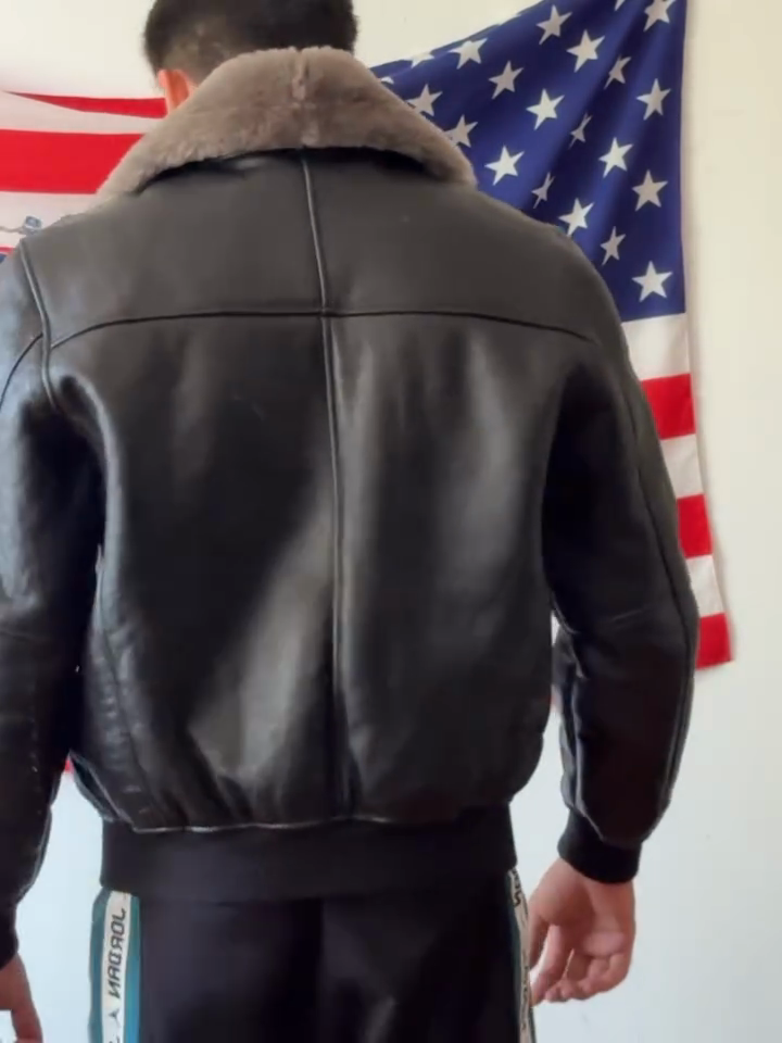 Black Leather Bomber Jacket with Fur Collar