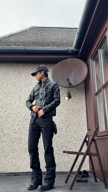 Black Distressed Leather Biker Jacket