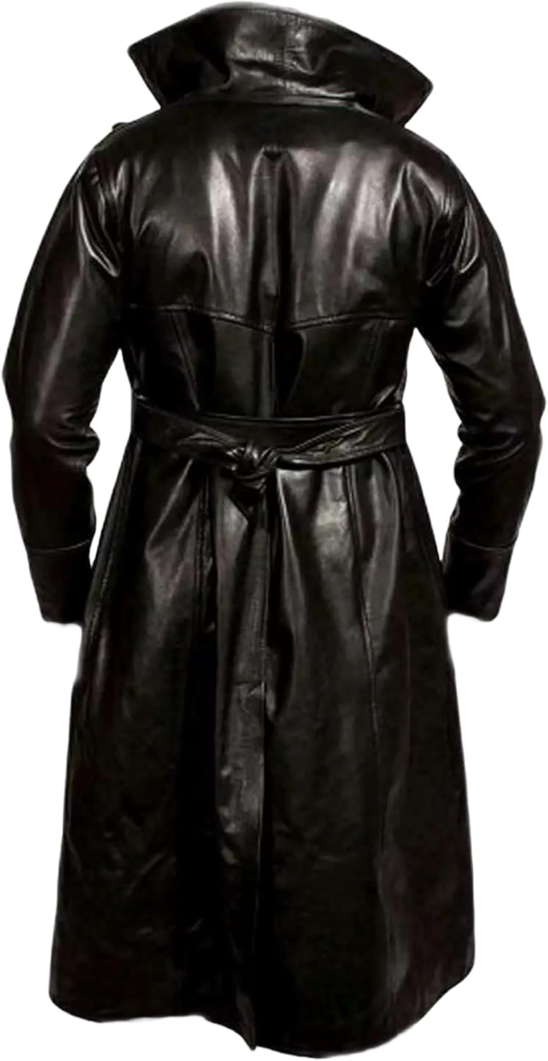 Black Leather Trench Coat Overcoat