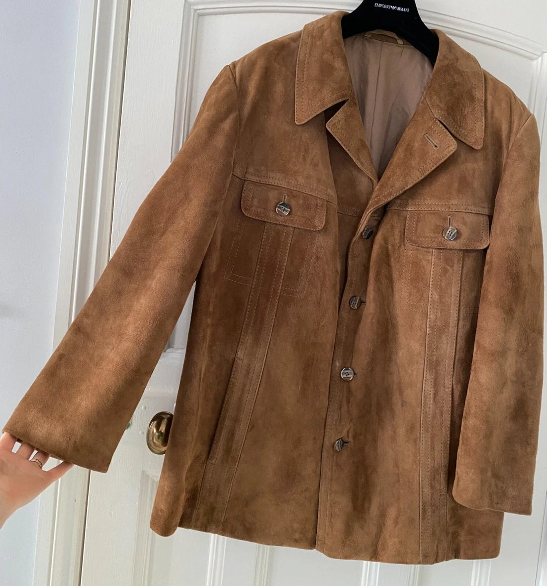 Brown Suede Button - Up Jacket Outfit