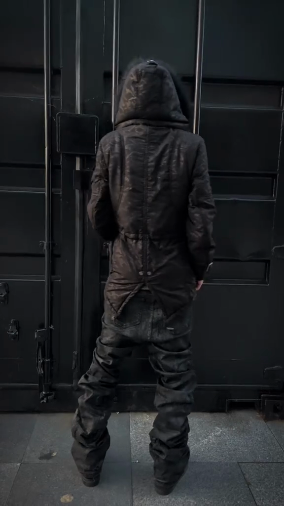 Black Camo Faux Fur Hooded Jacket