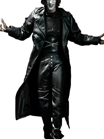 Black Leather Trench Coat Overcoat