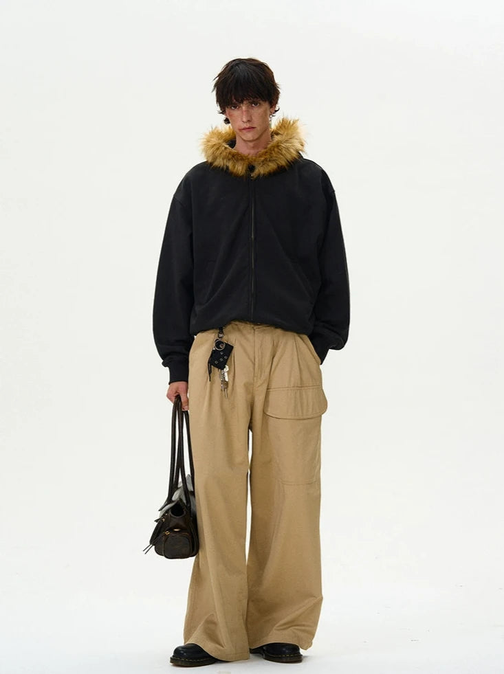 Zip - Up Hoodie with Faux Fur Collar