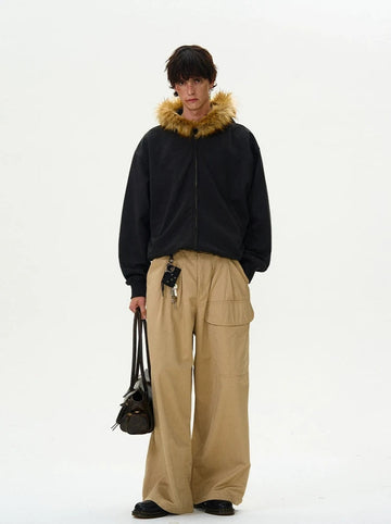 Zip - Up Hoodie with Faux Fur Collar