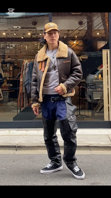 Brown Shearling - Collared Leather Aviator Jacket